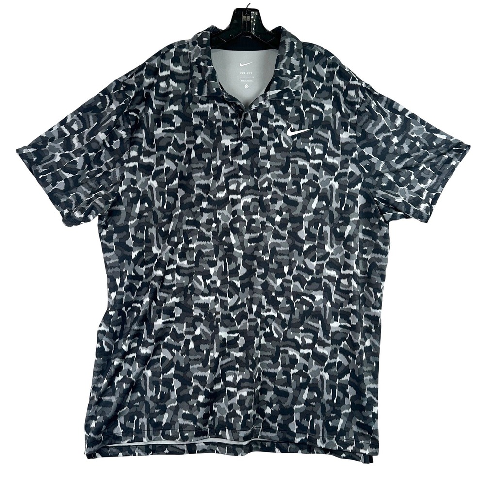 Nike‎ Tour Dri-FIT Confetti Print Golf Polo Mens XL Grey Black Performance